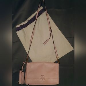 Tory Burch leather Pink Thea  Foldover Crossbody